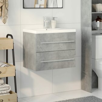 2-delige Badkamermeubelset bewerkt hout betongrijs 3