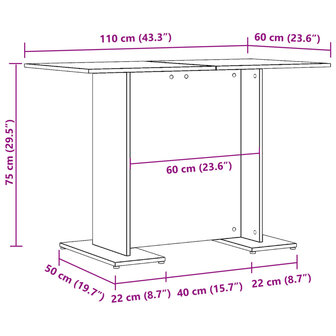 Eettafel 110x60x75 cm bewerkt hout oud houtkleurig 10