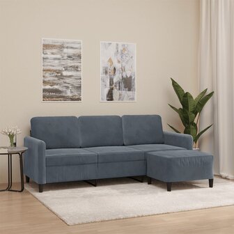 Driezitsbank met voetenbank 180 cm fluweel donkergrijs 1