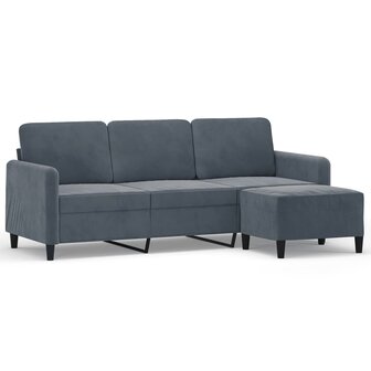 Driezitsbank met voetenbank 180 cm fluweel donkergrijs 2