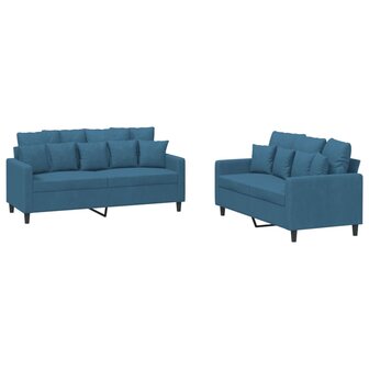 2-delige Loungeset met kussens fluweel blauw 2