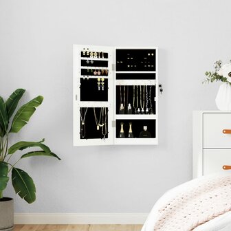 Sieradenkast met spiegel wandgemonteerd 30x8,5x67 cm wit 1