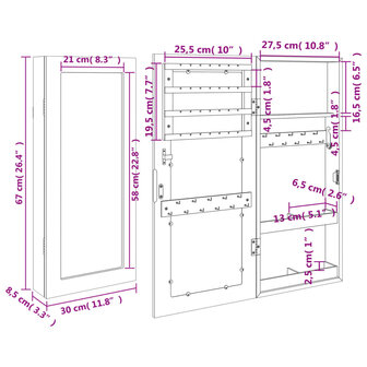 Sieradenkast met spiegel wandgemonteerd 30x8,5x67 cm wit 11