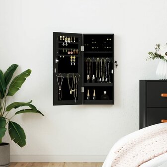Sieradenkast met spiegel wandgemonteerd 30x8,5x67 cm zwart 1