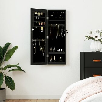 Sieradenkast met spiegel wandgemonteerd 30x8,5x90 cm zwart 1