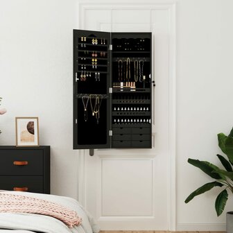 Sieradenkast met spiegel wandgemonteerd 37,5x10x106 cm zwart 3