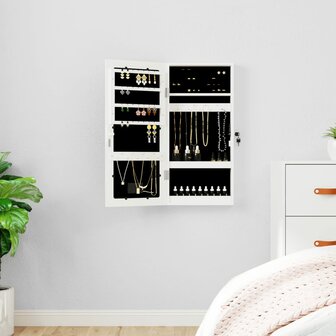 Sieradenkast met spiegel en LED wandgemonteerd wit 1