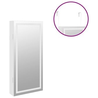 Sieradenkast met spiegel en LED wandgemonteerd wit 9