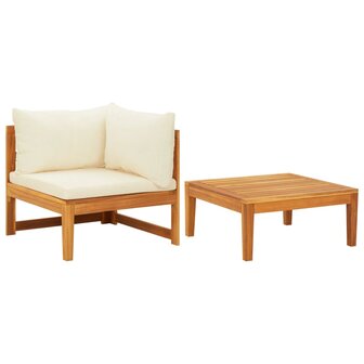 2-delige Loungeset met cr&egrave;mewitte kussens acaciahout 1