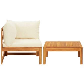 2-delige Loungeset met cr&egrave;mewitte kussens acaciahout 2