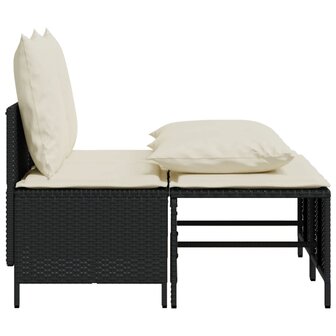 4-delige Loungeset met kussens poly rattan zwart 4
