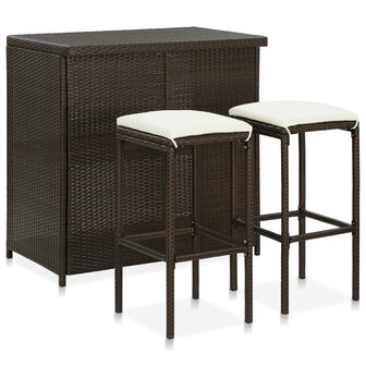 3-delige Barset poly rattan bruin 1