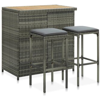 3-delige Barset poly rattan grijs 1