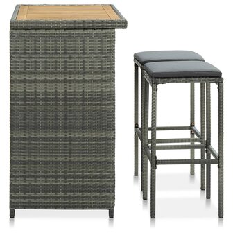 3-delige Barset poly rattan grijs 3
