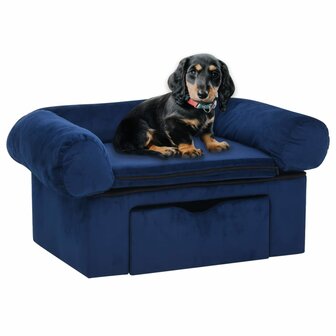 Hondenbank met lade 75x50x38 cm pluche blauw 1