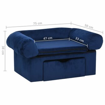 Hondenbank met lade 75x50x38 cm pluche blauw 8