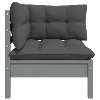 3-delige Loungeset met kussens massief grenenhout grijs 4