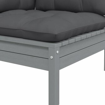 3-delige Loungeset met kussens massief grenenhout grijs 6