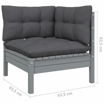 3-delige Loungeset met kussens massief grenenhout grijs 10