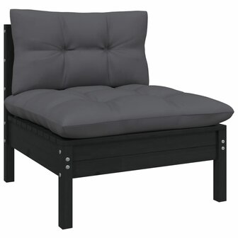 3-delige Loungeset met kussens massief grenenhout zwart 3