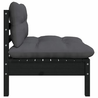 3-delige Loungeset met kussens massief grenenhout zwart 5