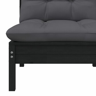 3-delige Loungeset met kussens massief grenenhout zwart 6