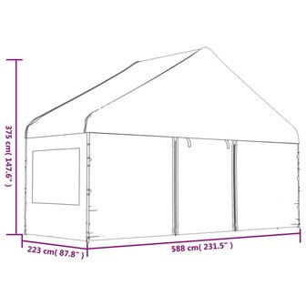 Prieel met dak 5,88x2,23x3,75 m polyetheen wit 6