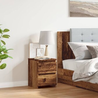 Nachtkastje 30x30x40 cm bewerkt hout oud houtkleurig 2