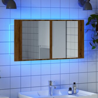 Spiegelkast LED 90x12x45 cm bewerkt hout artisanaal eikenkleur 1