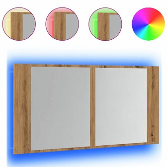 Spiegelkast LED 90x12x45 cm bewerkt hout artisanaal eikenkleur 2