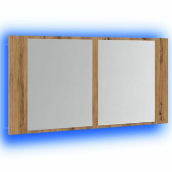 Spiegelkast LED 90x12x45 cm bewerkt hout artisanaal eikenkleur 3