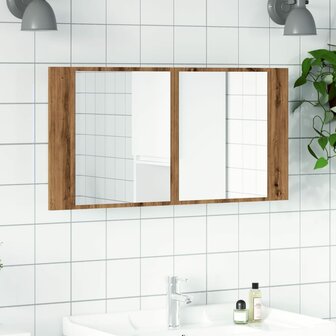 Spiegelkast LED 90x12x45 cm bewerkt hout artisanaal eikenkleur 4