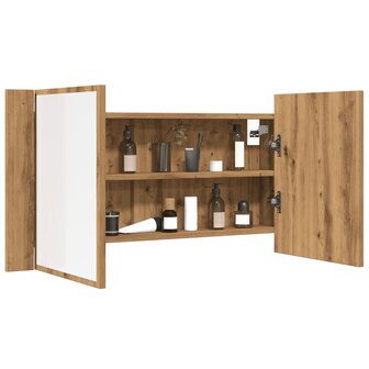 Spiegelkast LED 90x12x45 cm bewerkt hout artisanaal eikenkleur 5