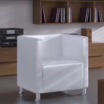 Fauteuil kubus kunstleer wit 1
