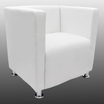 Fauteuil kubus kunstleer wit 3
