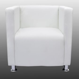 Fauteuil kubus kunstleer wit 4