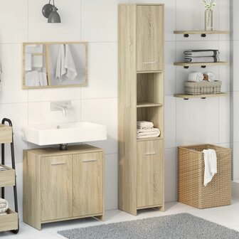 3-delige Badkamermeubelset bewerkt hout sonoma eikenkleurig 3