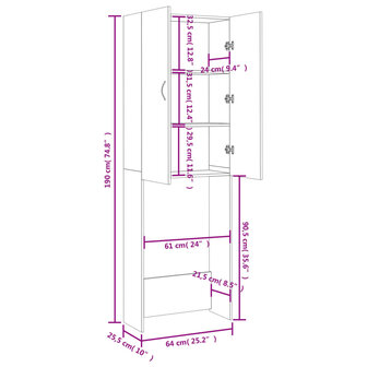 Wasmachinekast 64x25,5x190 cm grijs sonoma eikenkleurig 10