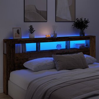 Hoofdeinde met LED 220x18,5x103,5 cm bewerkt hout oud hout 1