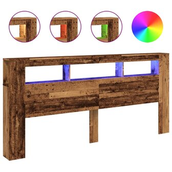 Hoofdeinde met LED 220x18,5x103,5 cm bewerkt hout oud hout 2