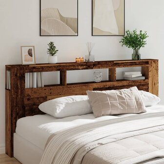 Hoofdeinde met LED 220x18,5x103,5 cm bewerkt hout oud hout 4