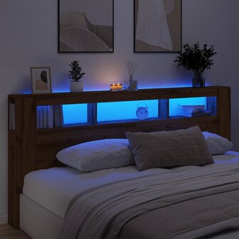Hoofdeinde met LED 220x18,5x103,5 cm hout artisanaal eikenkleur 1