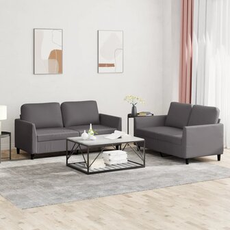 2-delige Loungeset met kussens kunstleer grijs 1