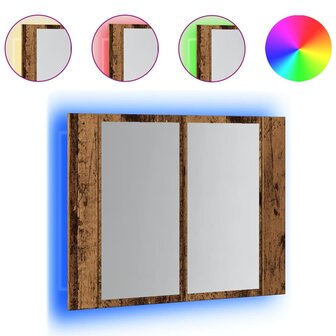 Spiegelkast LED 60x12x45 cm bewerkt hout oud houtkleurig 2