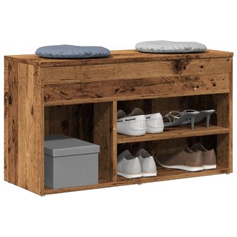 Schoenenbank 80x30x45 cm bewerkt hout oud houtkleurig 1