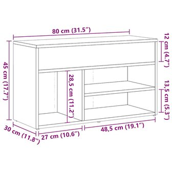 Schoenenbank 80x30x45 cm bewerkt hout oud houtkleurig 11