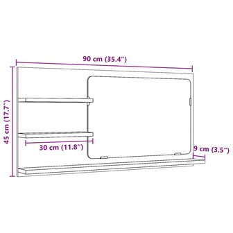 Badkamerspiegelkast 90x11x45 cm bewerkt hout oud houtkleurig 10