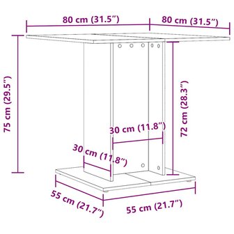 Eettafel 80x80x75 cm bewerkt hout artisanaal eikenkleurig 10
