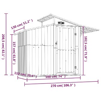 Tuinschuur 270x130x208,5 cm gegalvaniseerd staal bruin 7