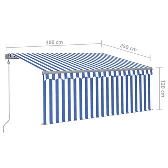 Luifel automatisch met gordijn LED windsensor 3x2,5 m blauw wit 10